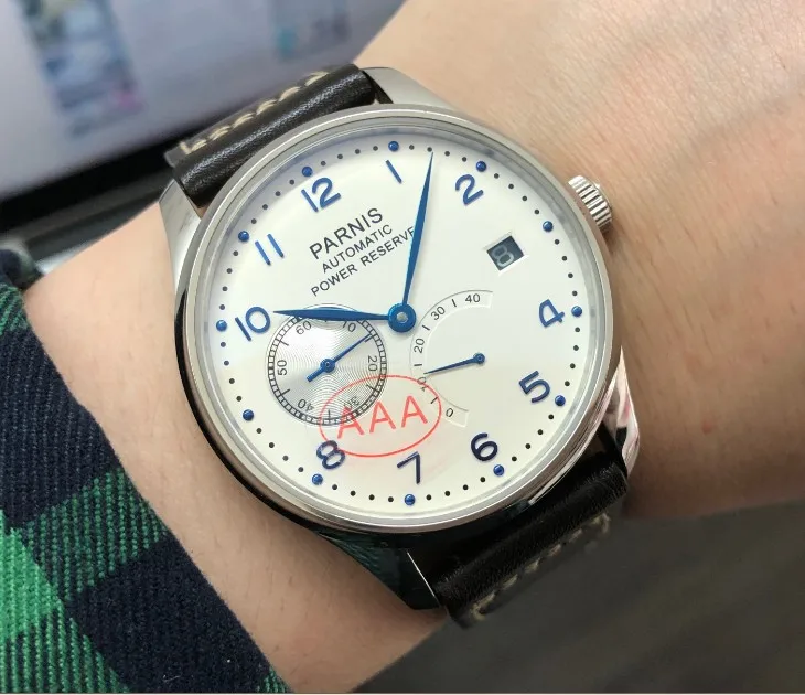 Мужские часы с сапфировым кристаллом 43 мм парниш белым циферблатом