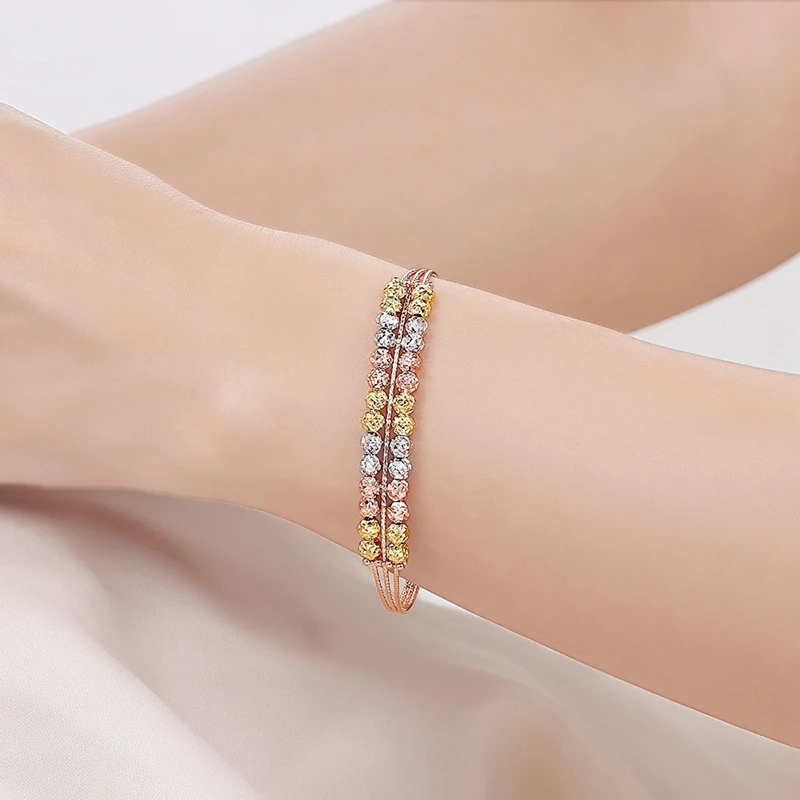 Новые блестящие 2 Слои бисера лазерная резка, 18 k, настоящая реальные твердого золота регулируемого размера высококлассные украшения на свадьбу, годовщину для Для женщин Подарки к празднику