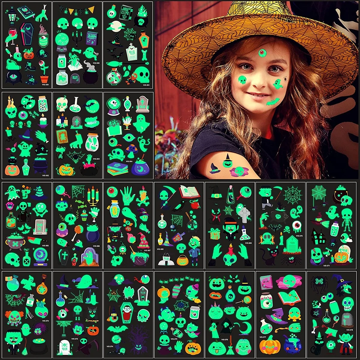 Светящиеся Татуировки временные татуировки для детей и взрослых на Хэллоуин 1 шт.