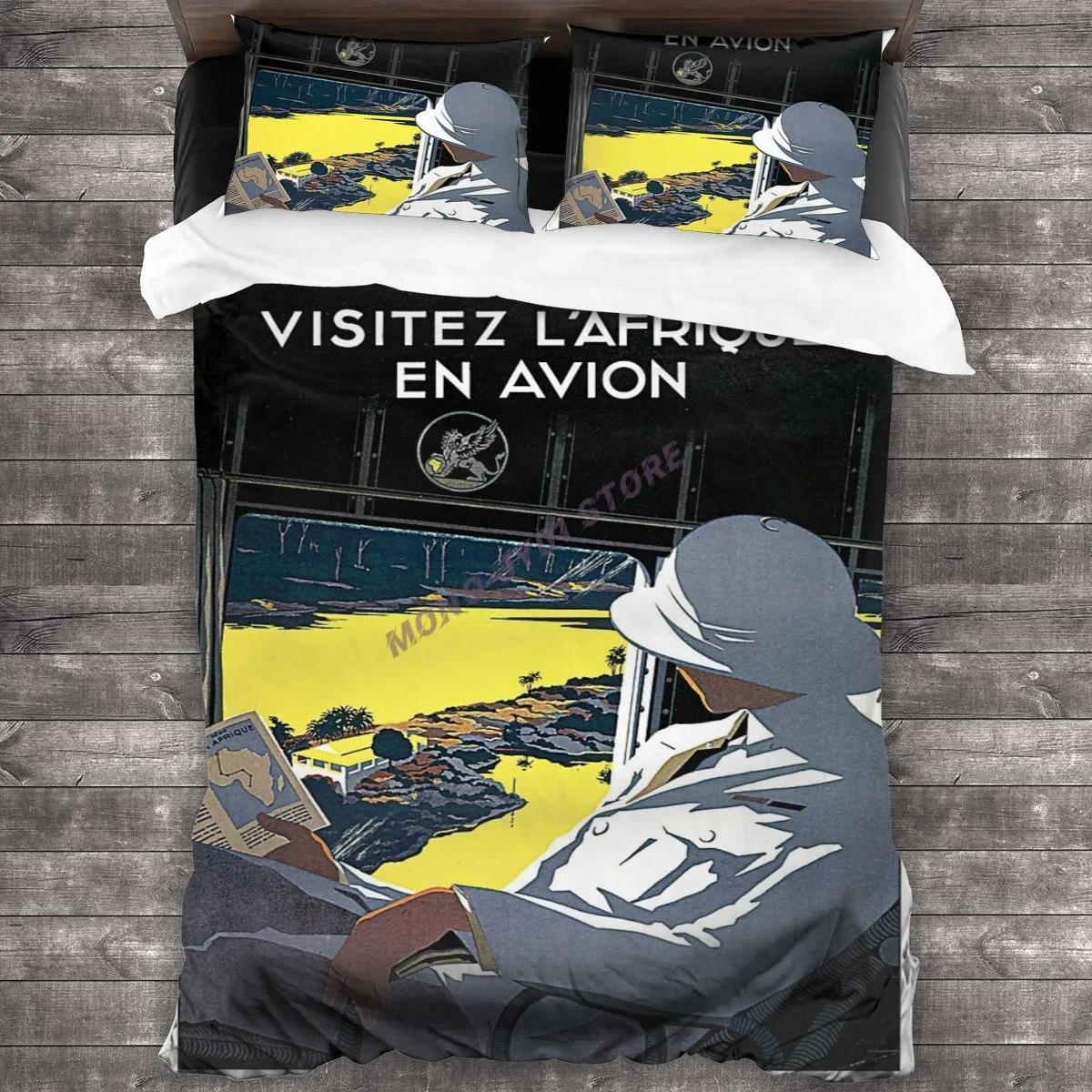

AIR AFRIQUE Visit Africa By Plane Vintage French Holidays Travel Promotion Bedding Set Duvet Cover Pillowcases Comforter Bedding