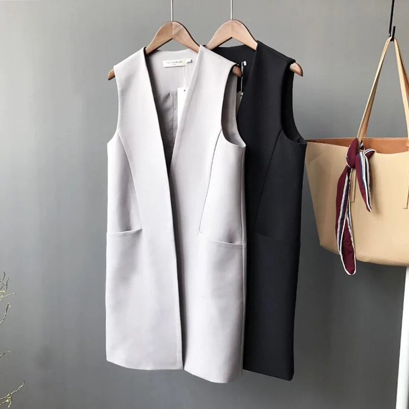 Весна 2019 женский элегантный жилет высокого качества облегающий длинный зимнее