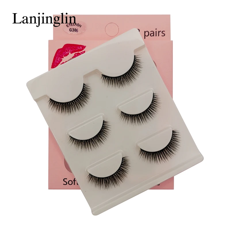 LANJINGLIN 1/3/5 пар 3D из меха норки накладные ресницы натуральные длинные ресницы тонкие Макияж Наращивание ресниц пикантные Поддельные Ресницы cilios