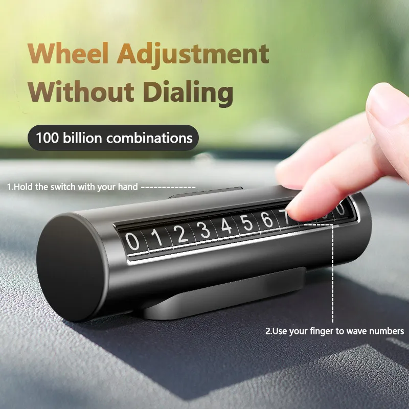 

korseed Metal Car Temporary Parking Card Universal Rotate Phone Number Plate Car Metal Parking Phone Number Plate with 3M Sticke