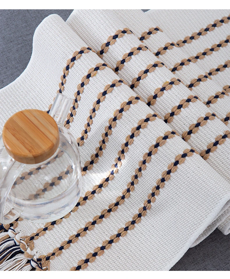 

Handmade Cotton Woven Table Runner With Tassels Modern Farmhouse Boho Dining Table Runner for Bedroom Rustic Wedding Party
