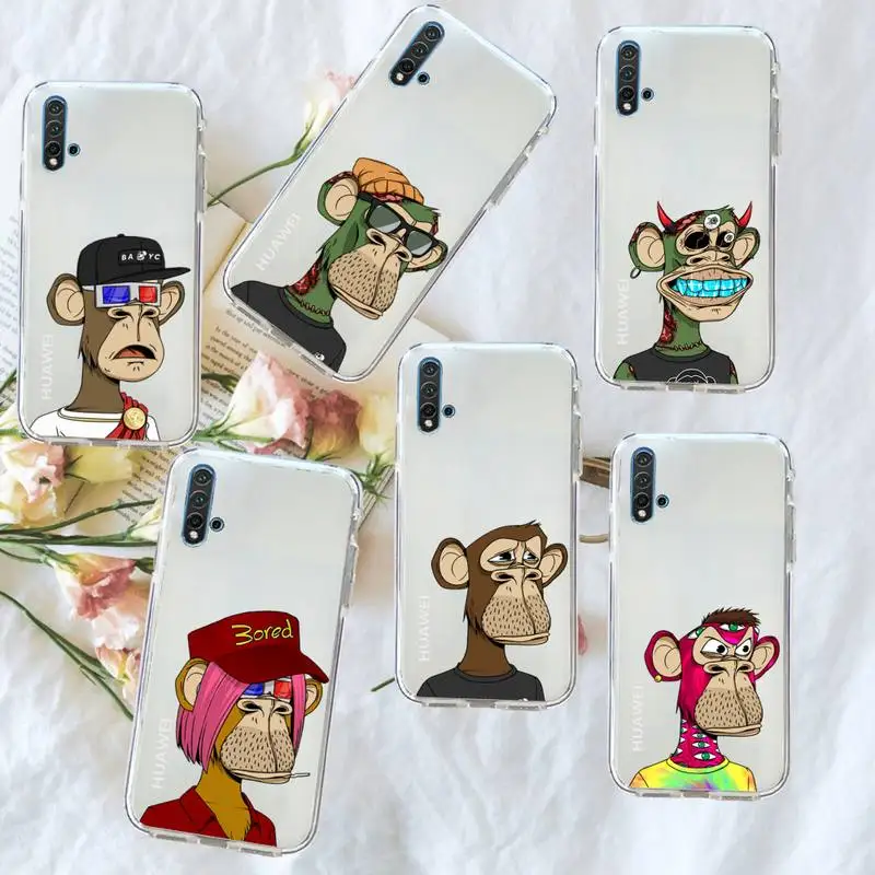 

Boring Monkey Club cartoon Phone Case Transparent for Huawei honor P mate 40 20 30 10 50 i 9 x mate pro lite 8a