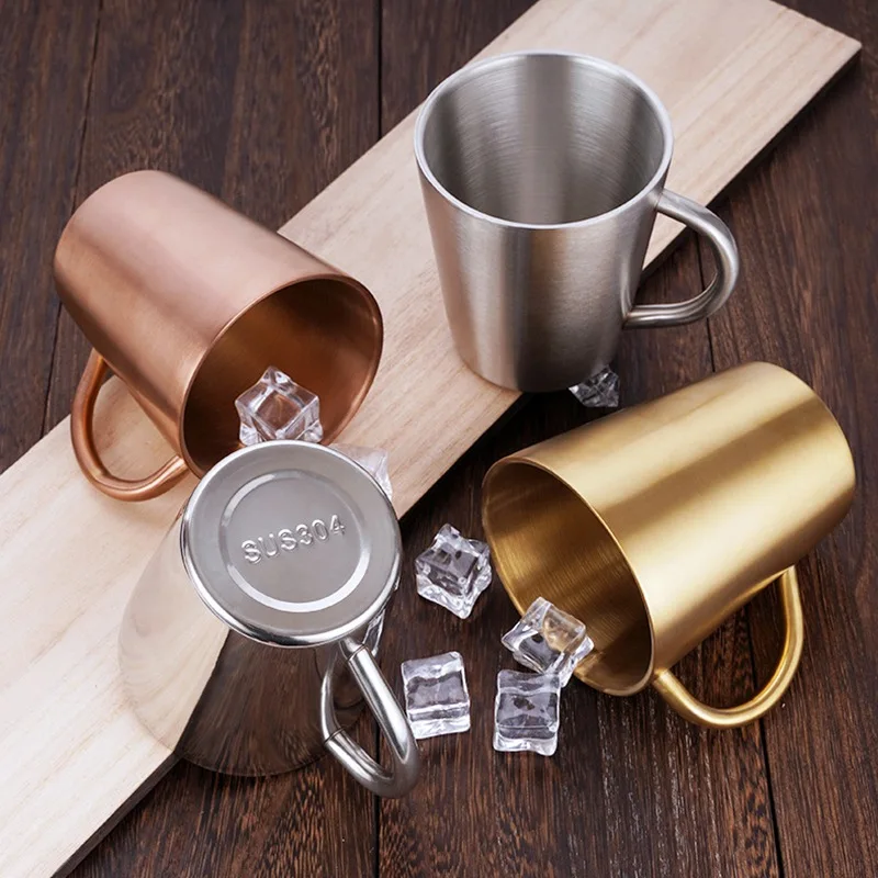 

2021 New House Useless Product 304 stainless steel double-layer household coffee cup, anti-fall cup earth gold Room Accessories