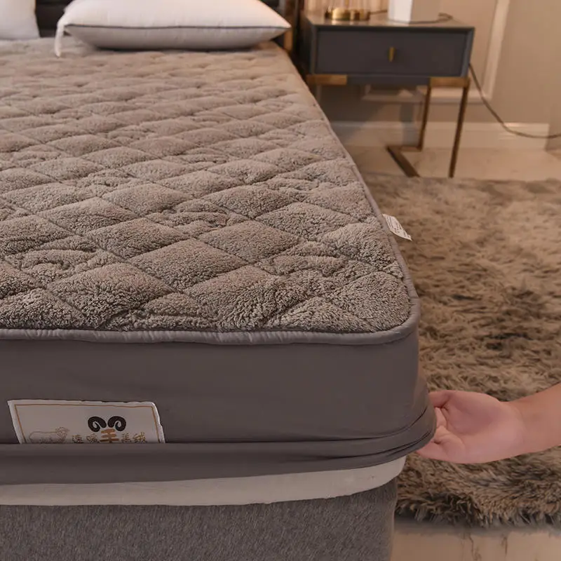

Special Offer Thicken Soft Lamb Wool Quilted Mattress Cover Quick Warm Plush Anti-Mite Bed Pad Protector Sheet Fitted Customized