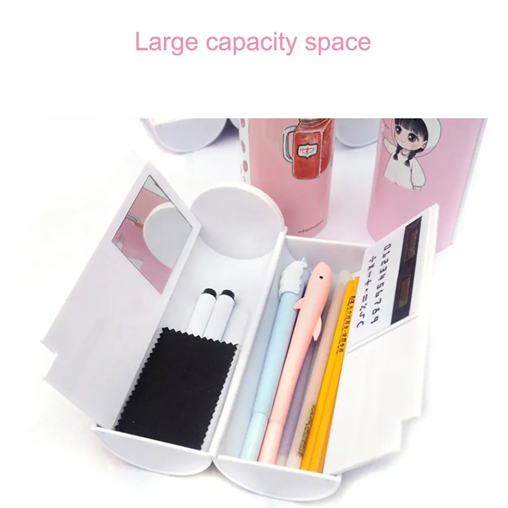 Пенал многофункциональный большой с зеркалом и калькулятором чехол для