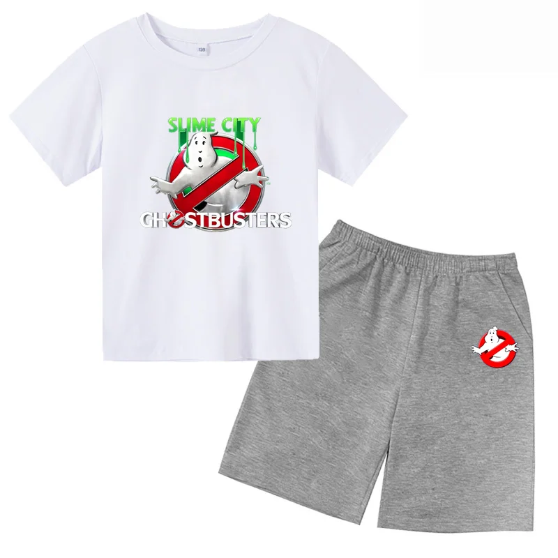 

Хлопковая футболка для охотников за привидениями, Детская футболка с коротким рукавом и штаны, комплект из двух предметов, летняя одежда дл...