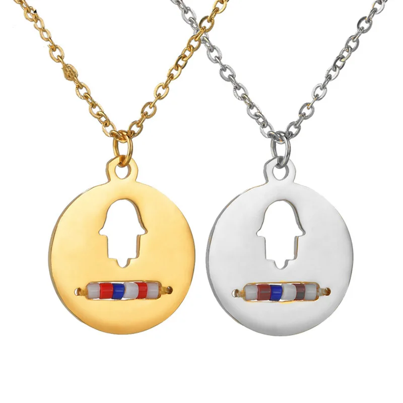 Круглое полое ожерелье с подвеской в виде руки Хамса для женщин и мужчин Амулет