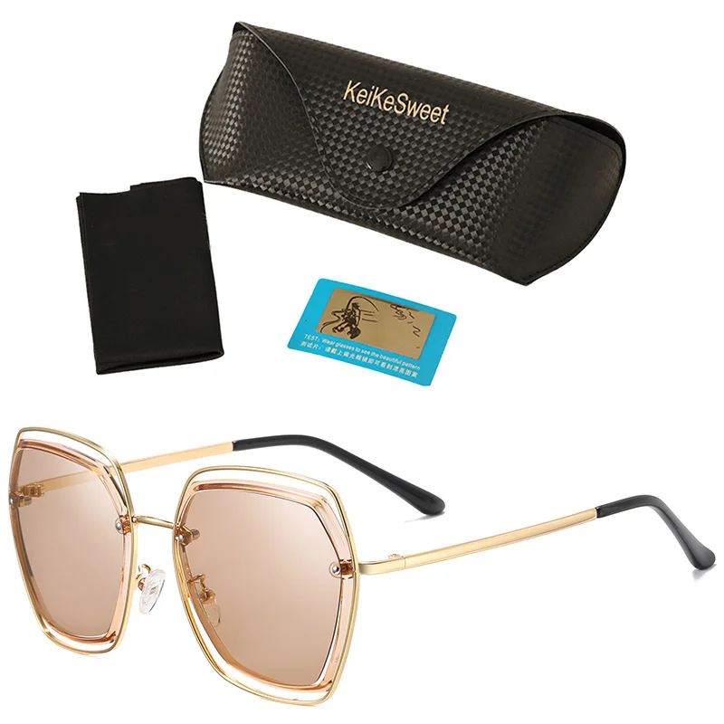 KeiKeSweet Топ, поляризационные, брендовые, Винтаж оттенки солнцезащитные очки Для женщин UV400 негабаритных лучей вечерние на открытом воздухе солнцезащитные очки для девушек, сексуальная - Цвет линз: Gold Tea
