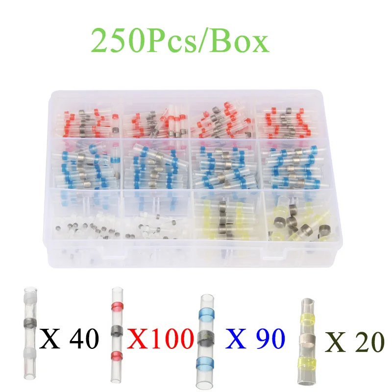 250Pcs -box 50 100 200 250 шт Термоусадочные Припоя рукава стыковые провода соединитель водонепроницаемый терминалы набор для автомобиля Авто Лодка дом - Цвет: 250Pcs -box