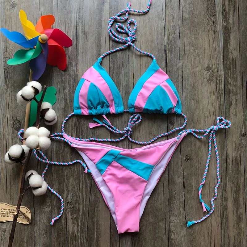 

Sexy bikini 2021 swimsuit ladies summer backless bandage push-up swimsuit bikini multicolor two-piece beachwear