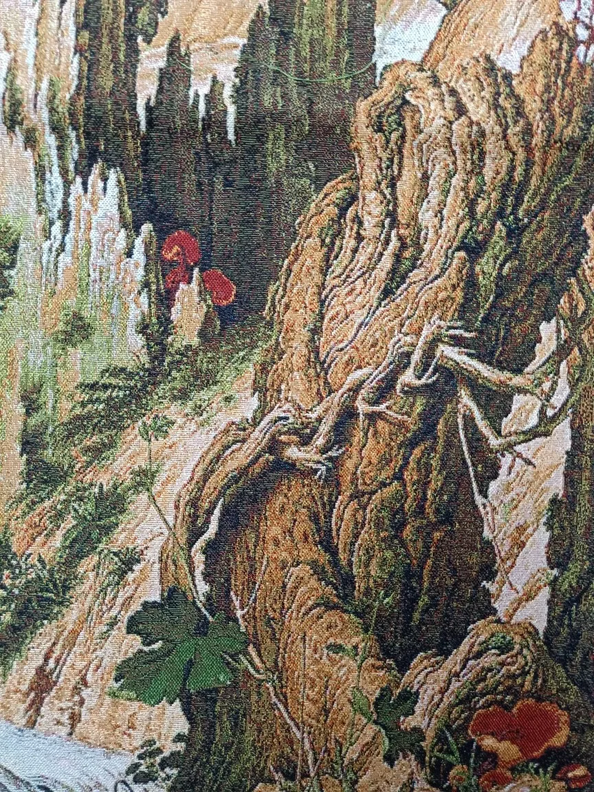 Китайская вышитая ткань 48 дюймов Шелковый белый Орлиный холм водный пейзаж