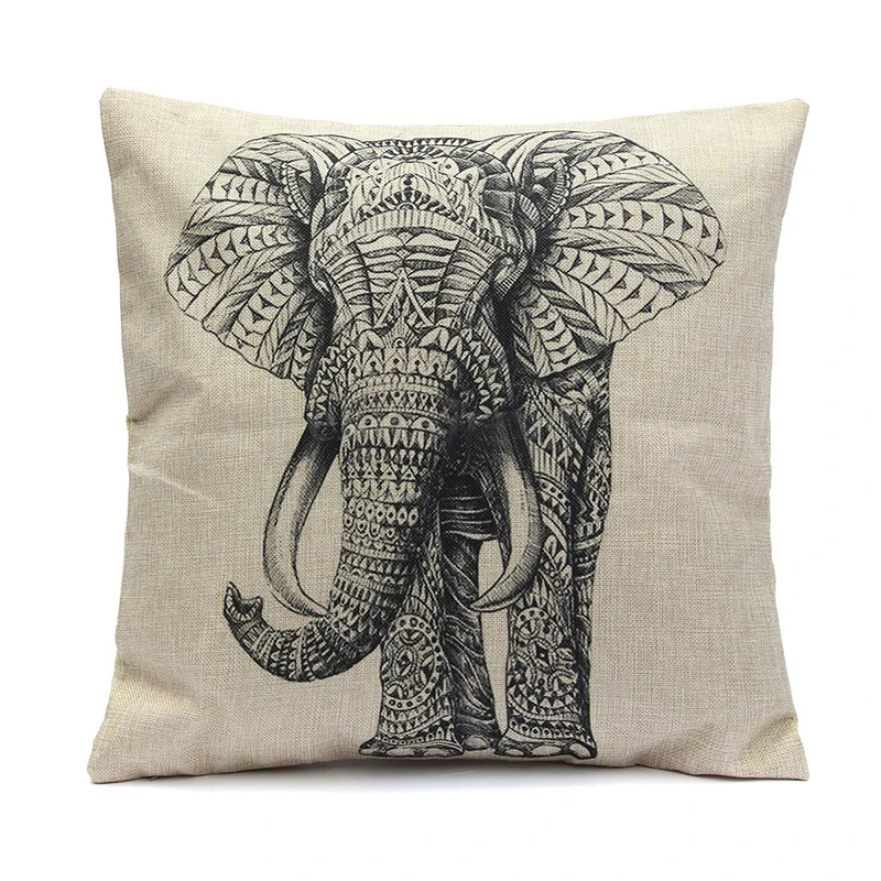 

Vintage Elephant Pillow Cover Cotton Linen Sofa Waist Cushion Case Home Decor