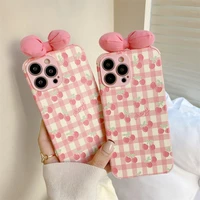 cute cartoon cherry 3d pink bow soft phone case for huawei honor 20 30 50 pro v20 10i 8x p30 p40 lite p50 y9 prime 2019 mate 40