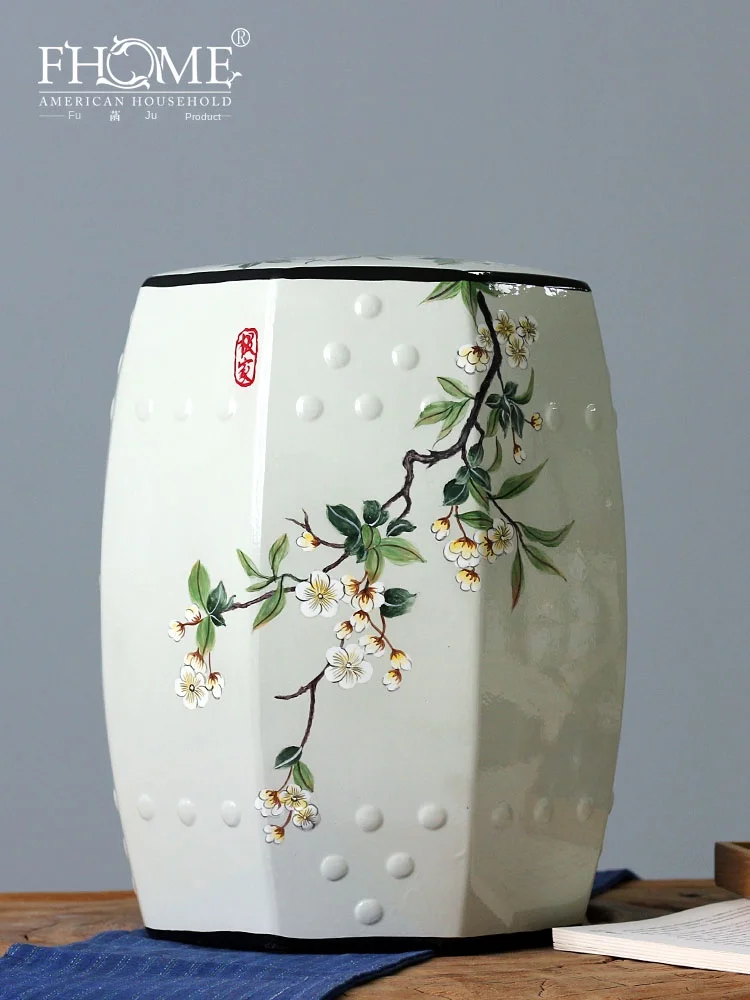 

Porcelain Drum Stool New Chinese Style Hand-painted Bedroom Dressing Stool Simple Creative Living Room Shoe Changing Stool