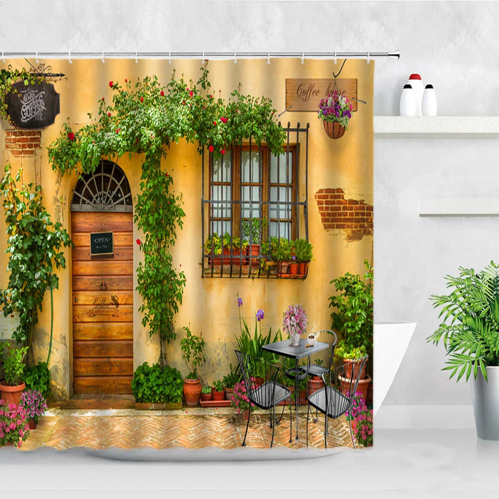 

Садовая занавеска для душа в европейском стиле, декоративная Водонепроницаемая тканевая занавеска для ванной комнаты, с изображением раст...