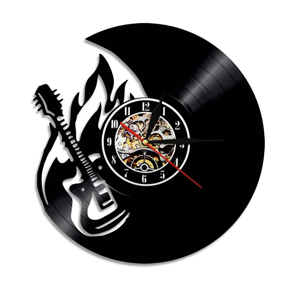 Play The Guitar Music Instrument Vinyl Record Wall Clock Modern Design Rock N Roll Home Decor Wall Watch Guitarist Wall Clock