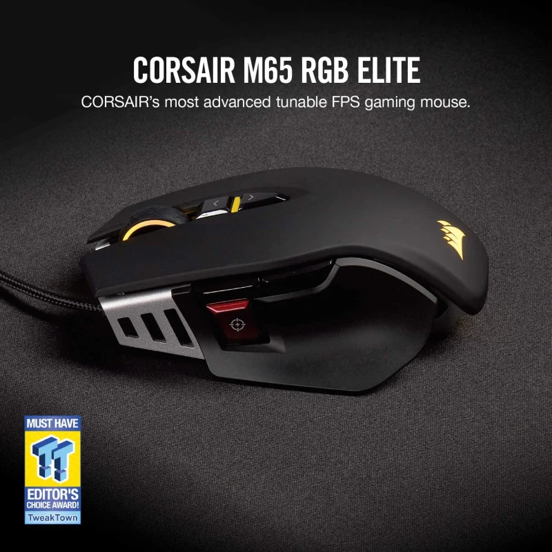 

Игровая мышь Corsair M65 RGB Elite-проводная FPS и MOBA-Регулируемый Вес и баланс-прочная алюминиевая рамка-18,000 DPI Op