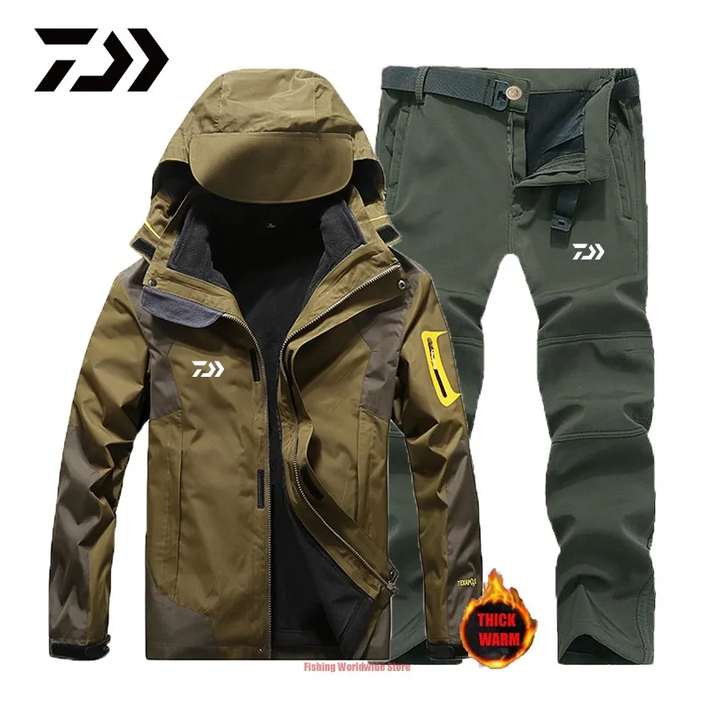 New Daiwa Men's Winter Outdoor Sport Fishing Suits Waterproof Plus Velvet Warm Dawa Clothing Hooded Jackets | Спорт и