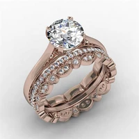european and american style 3 pcsset rose gold color inlaid crystal zircon alloy female ring set for women jewelry accessories