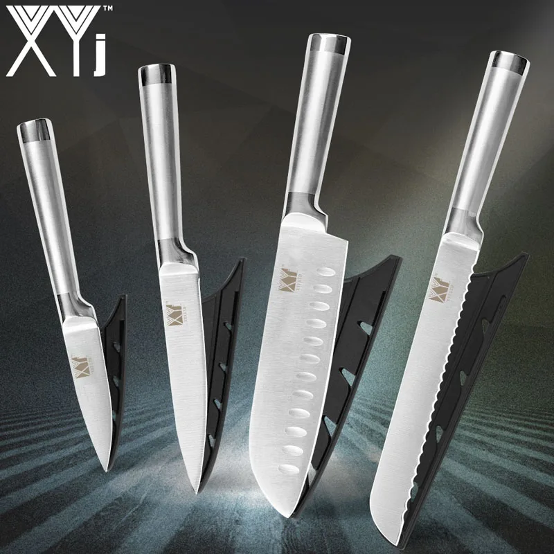 E. 4 Piece (8753.5) XYj кухонные ножи для очистки овощей утилита Santoku шеф-повара нож для нарезки хлеба из нержавеющей стали " 8" " 5" 3," прямая ручка инструмент для приготовления пищи - Цвет: E. 4 Piece (8753.5)