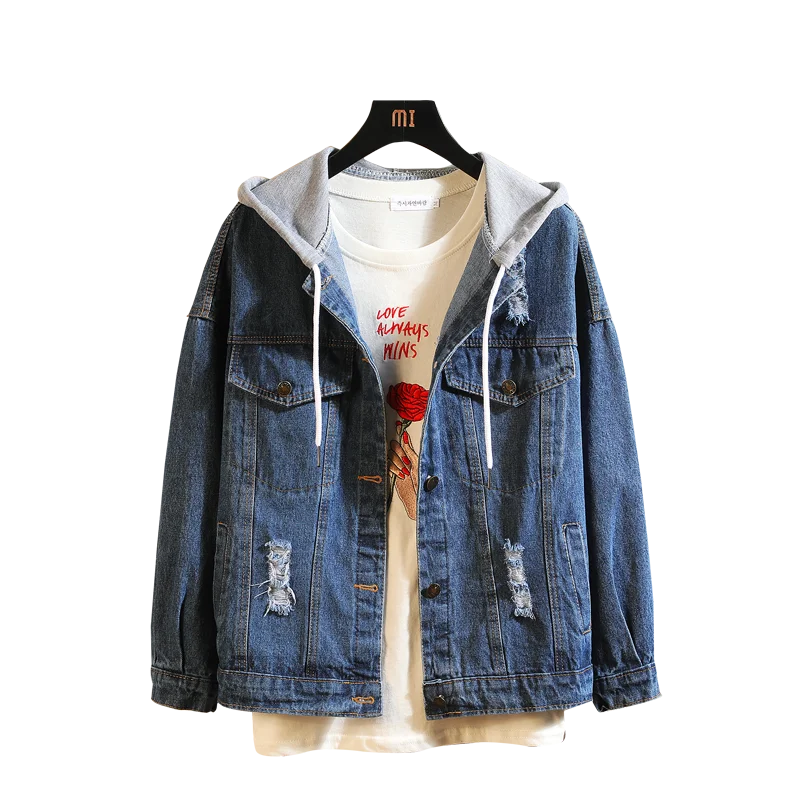 Мужская джинсовая куртка темно синяя Повседневная из хлопка черного цвета