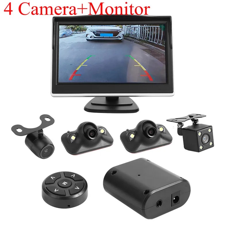 With 5In Monitor 5 дюймов, 360 градусов, система наблюдения за птицами, 4 камеры, панорамный автомобильный видеорегистратор, запись парковки, вспомогательный монитор, фронтальная+ задняя+ левая+ правая камера обзора - Название цвета: With 5In Monitor