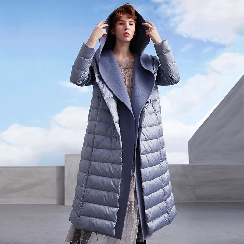 MissFoFo 2019 Новая модная женская шерстяная Стеганая пуховая куртка с поясом Женская