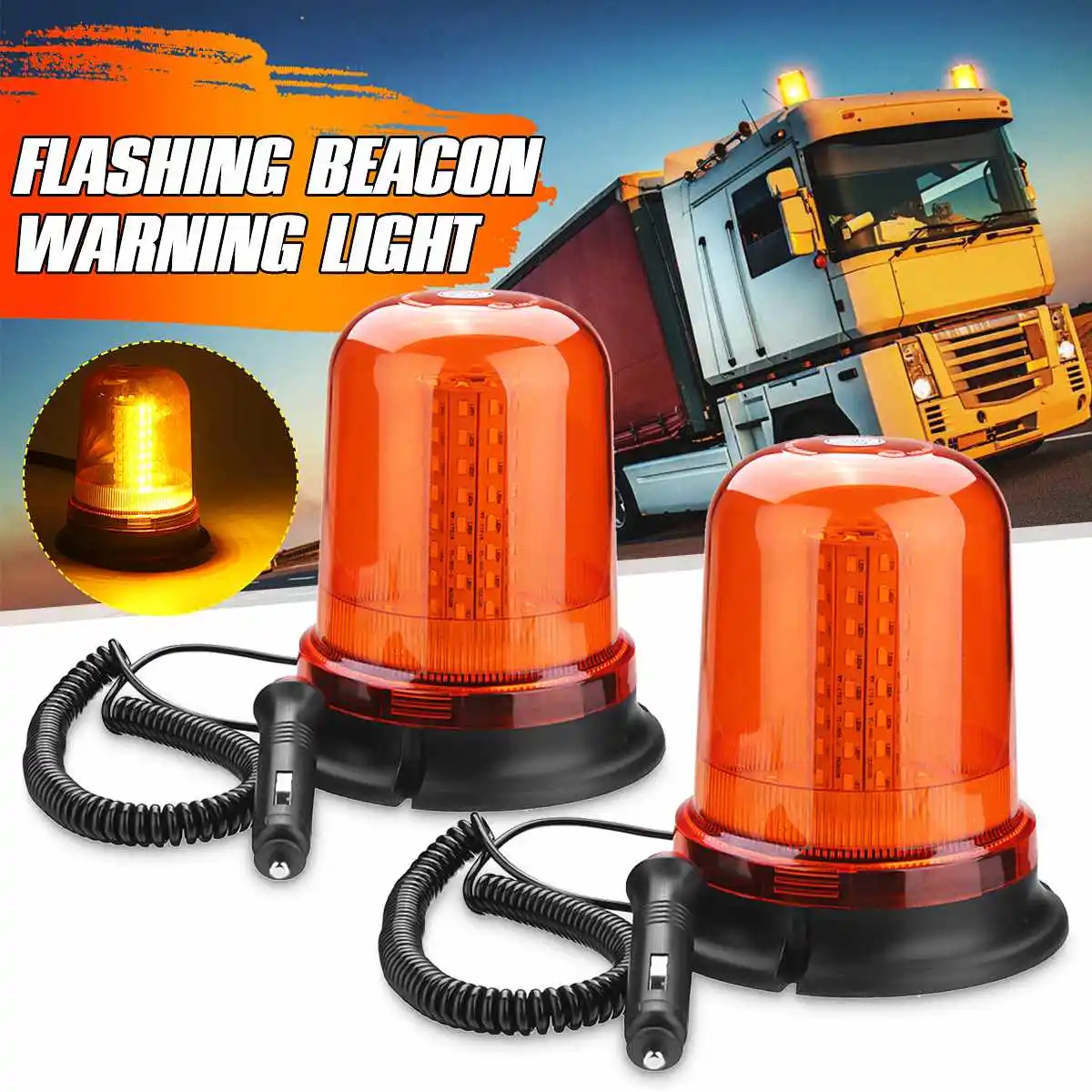 

12V 24V Car Strobe Light Flash Flashing Beacon Warning Light Signal Lamp 80 LED Magnetic Mount Rotating Truck Trailer Bus