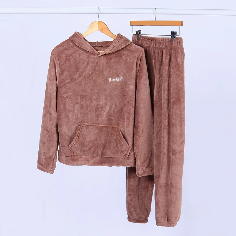 

Women Pajamas Set Long Sleeve And Long Pants Female Home Clothes Solid One Size Sleepwear Knitted Flannel Home Suit Ladies Sets