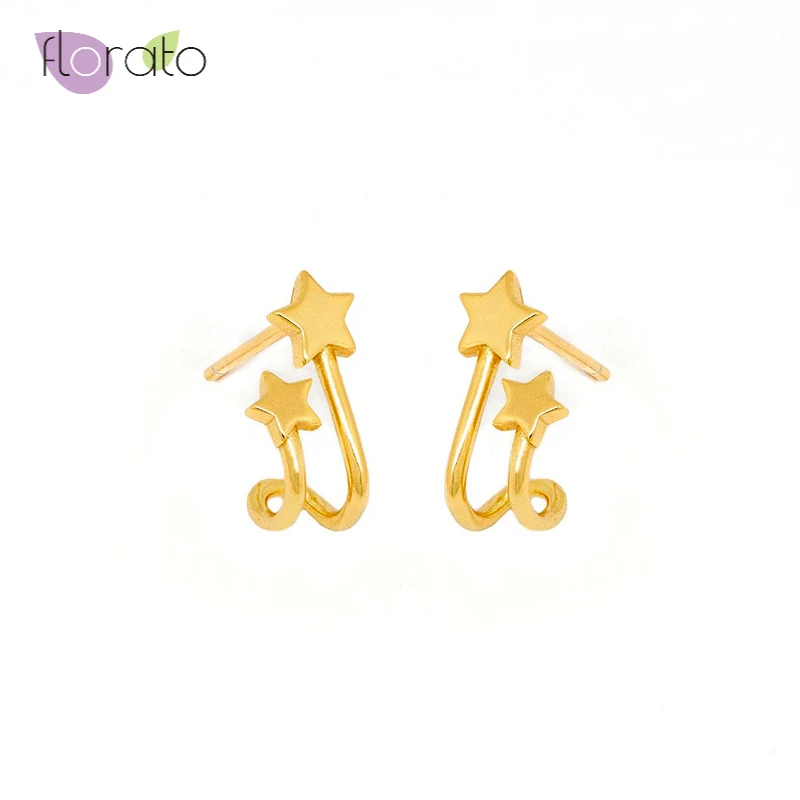 Женские серьги-гвоздики из серебра 925 пробы с двойной звездой | Украшения и