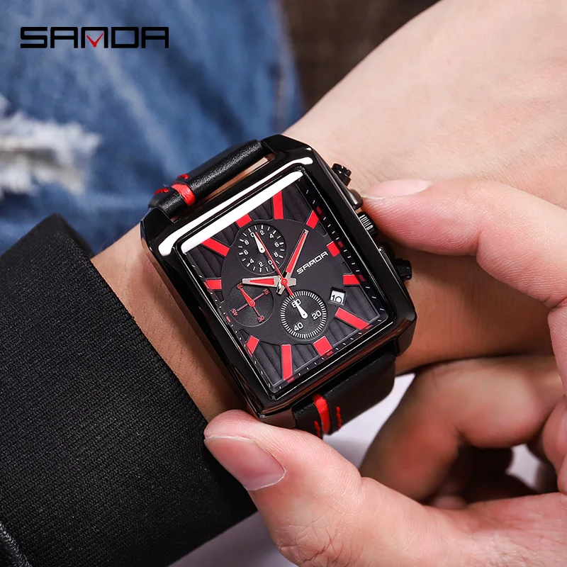 SANDA спортивный Heren Horloges топовый бренд Роскошный хронограф Lederen ремешок кварцевые