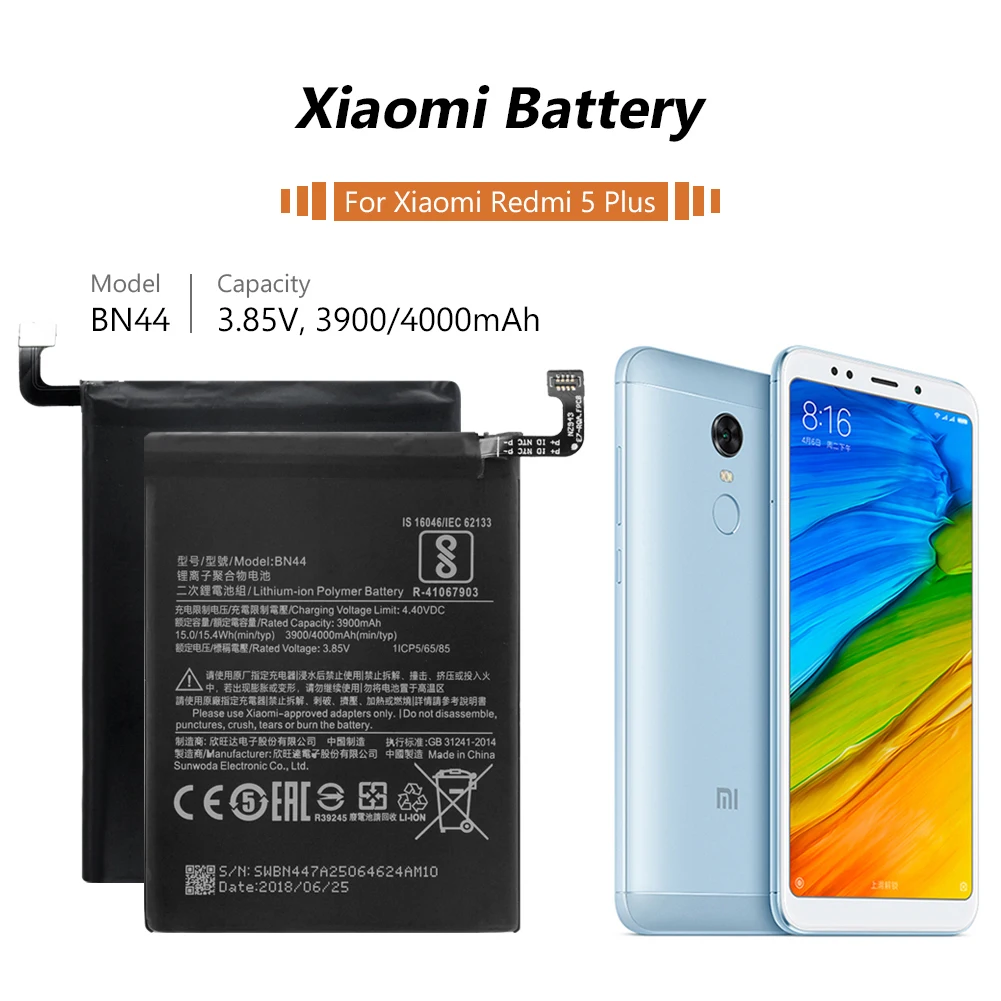 Аккумуляторная батарея BN44 для Xiaomi Redmi 5 Plus + 4000 дюйма | Мобильные телефоны и