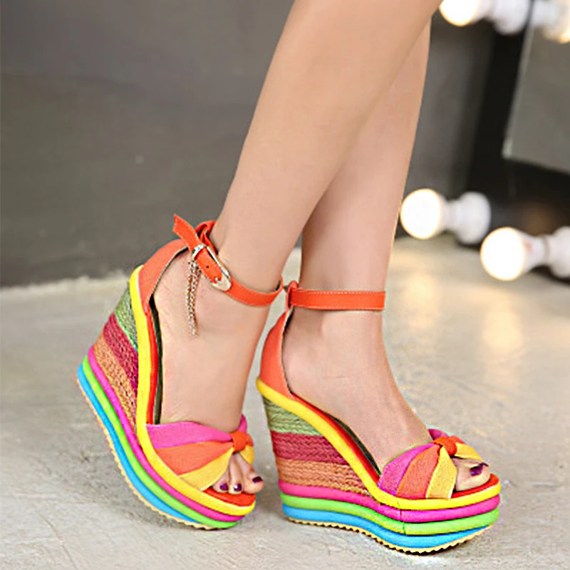 

Women's Shoes 2022 Summer New Designer Sandals Colorful Platform Wedge Sandals Luxury Charming High Heels For Women