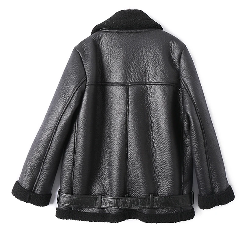 FTLZZ женская зимняя куртка из искусственной овечьей кожи Pu мотоциклетная на