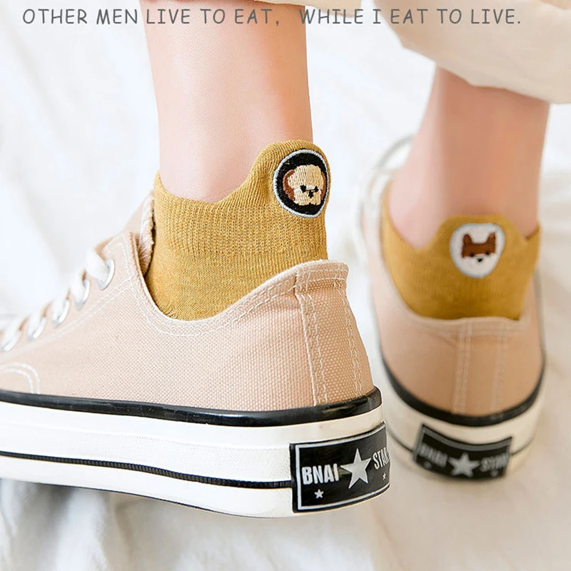 4 пары забавные женские носки с вышивкой в виде милой собаки асимметричные