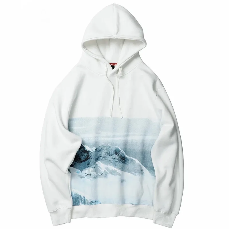 

Snow Mountain Print Pullover Men Hip Hop Hoodie Sweatshirt Streetwear Harajuku Cotton Casual Hooded Hoodie Sweat Shirt White Top