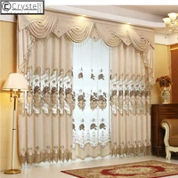 european style curtains for living dining room bedroom luxury embroidered curtains beige chenille curtain valance curtains tulle