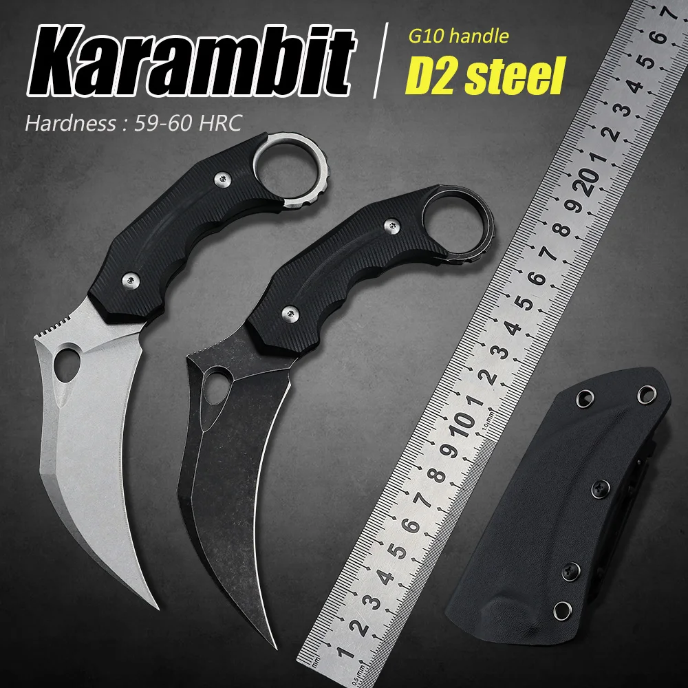 

D2 Hunting Survival Camping EDC Tool Utility Tactical Fixed Blade Knives Csgo Karambit Knife G10