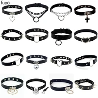 sexy trendy vintage circle round gothic collar necklaces jewelry black leather heart women punk choker necklace
