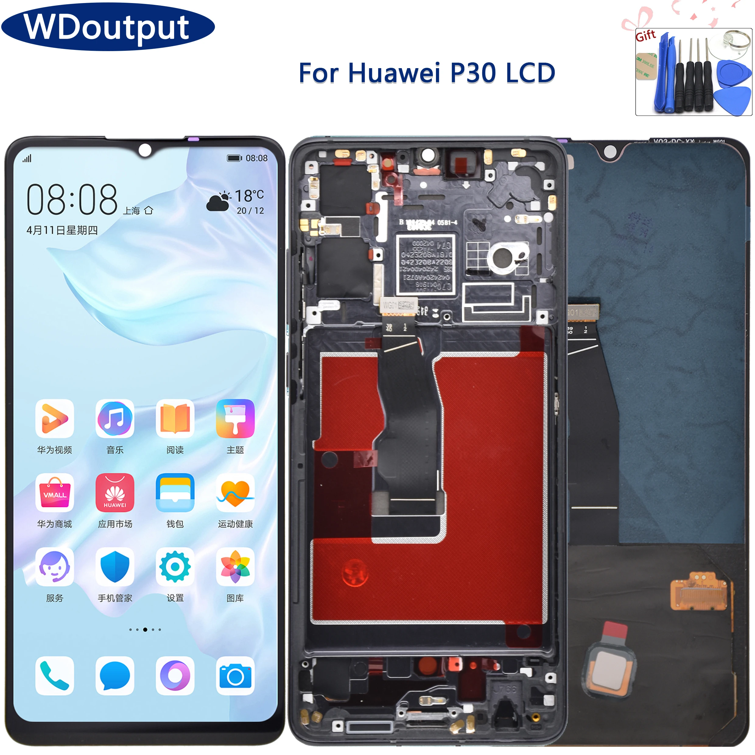 Pantalla Super AMOLED de 6,1 pulgadas para Huawei P30, ELE-L29 LCD, ELE-L09, Display10, piezas de repuesto de digitalizador, huella dactilar-0