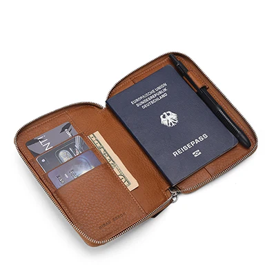 Держатель для паспорта Бизнес большой емкости RFID Блокировка молния подлинный кошелек для мужчин ID держатель для карт пользовательское имя этикетка Прямая поставка - Цвет: tan