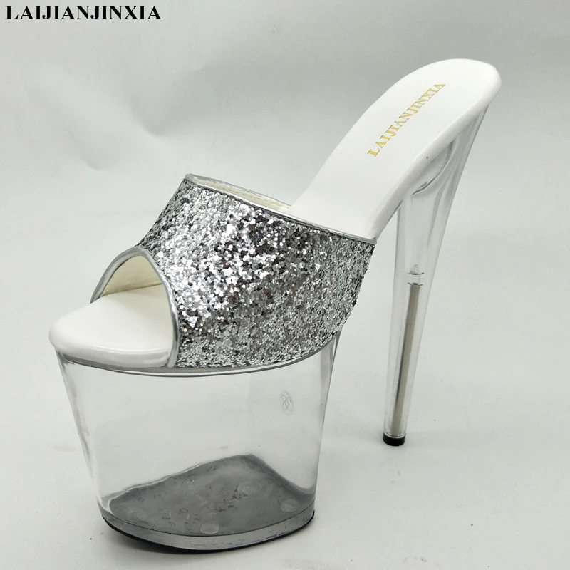 New 20cm high heels and a silvery transparent model show off new sandals, temperament and high-heeled dancing shoes