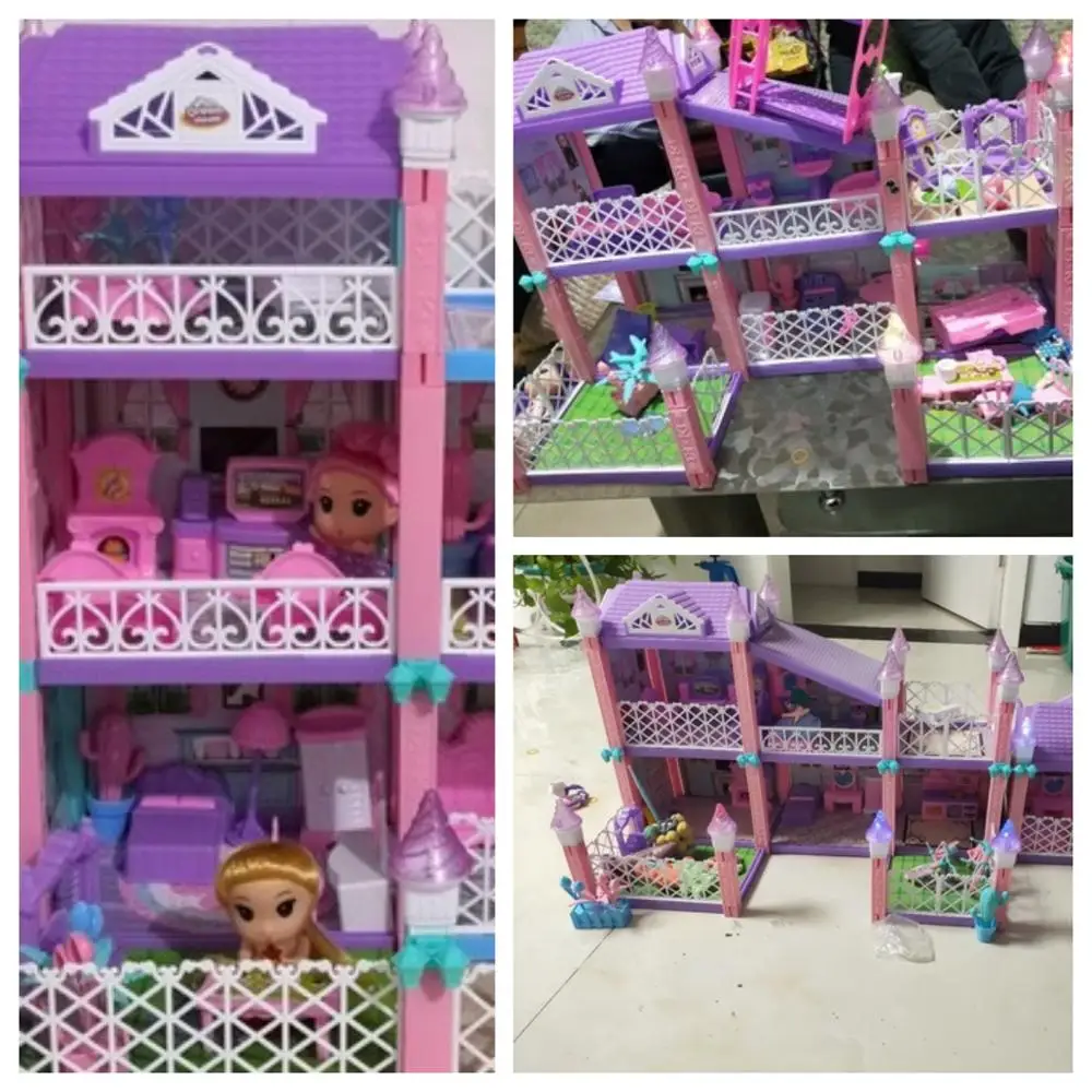 

Girls Big Villa DIY Dollhouses Play Castle Assembly Doll House For Girls With Light Music Car Figures Toys For Children Gift
