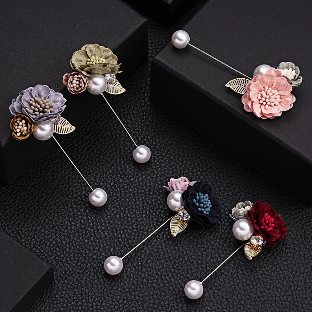 Женская тканевая брошь в виде цветка из жемчуга булавка для рубашки шаль
