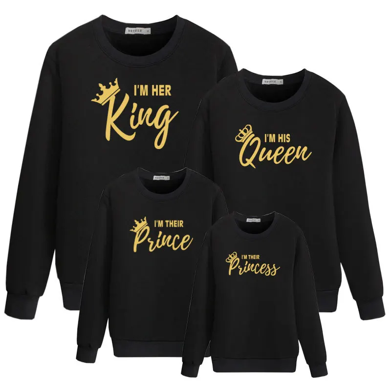 Семейные одинаковые наряды Sweatshitr King Queen Prince Princess для отца мамы сына дочери одежда