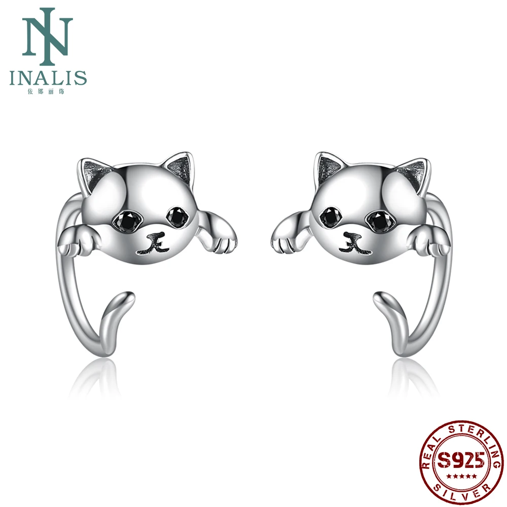 

INALIS Real 925 Sterling Silver Minimalist Cute Cat Tail Animal Stud Earrings For Women Student Trendy Jewelry Free Shipping