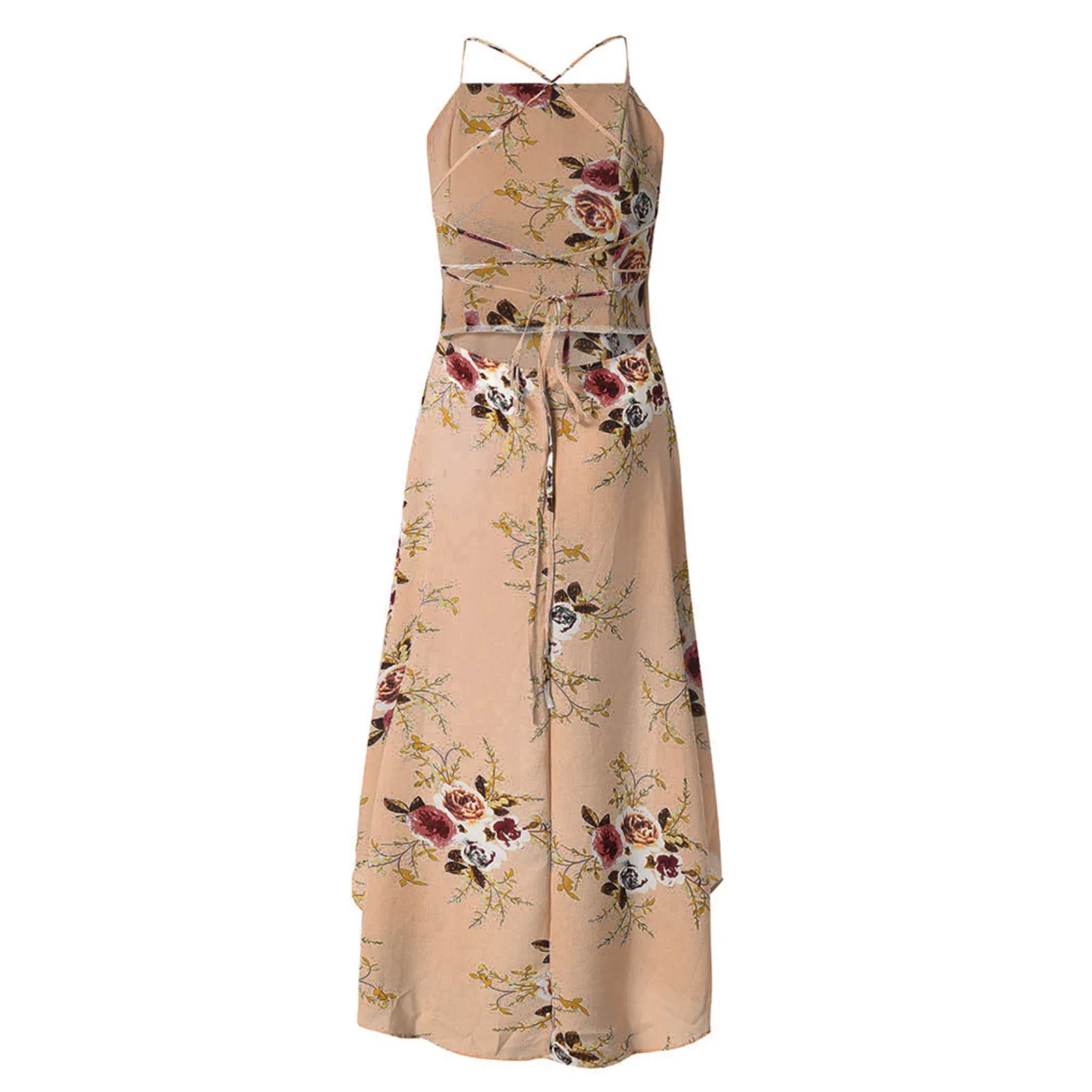 

40# Boho Floral Print Dress Woman Spaghetti Strap Sleeveless Vintage Dresses For Women 2021 Elegant Summer Dress Vestidos